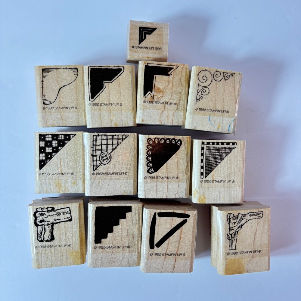 Stampin Up Vintage Wood Mounted Rubber‎ Stamps Corner Border Lot of 13